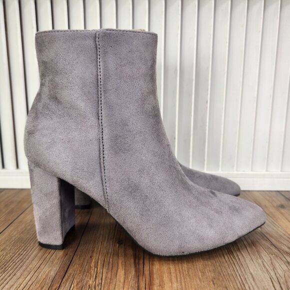 Dream Pairs Sianna Womens Sz 6 Light Gray Suede Side Zip Pointed Toe Ankle Boots - Picture 2 of 14